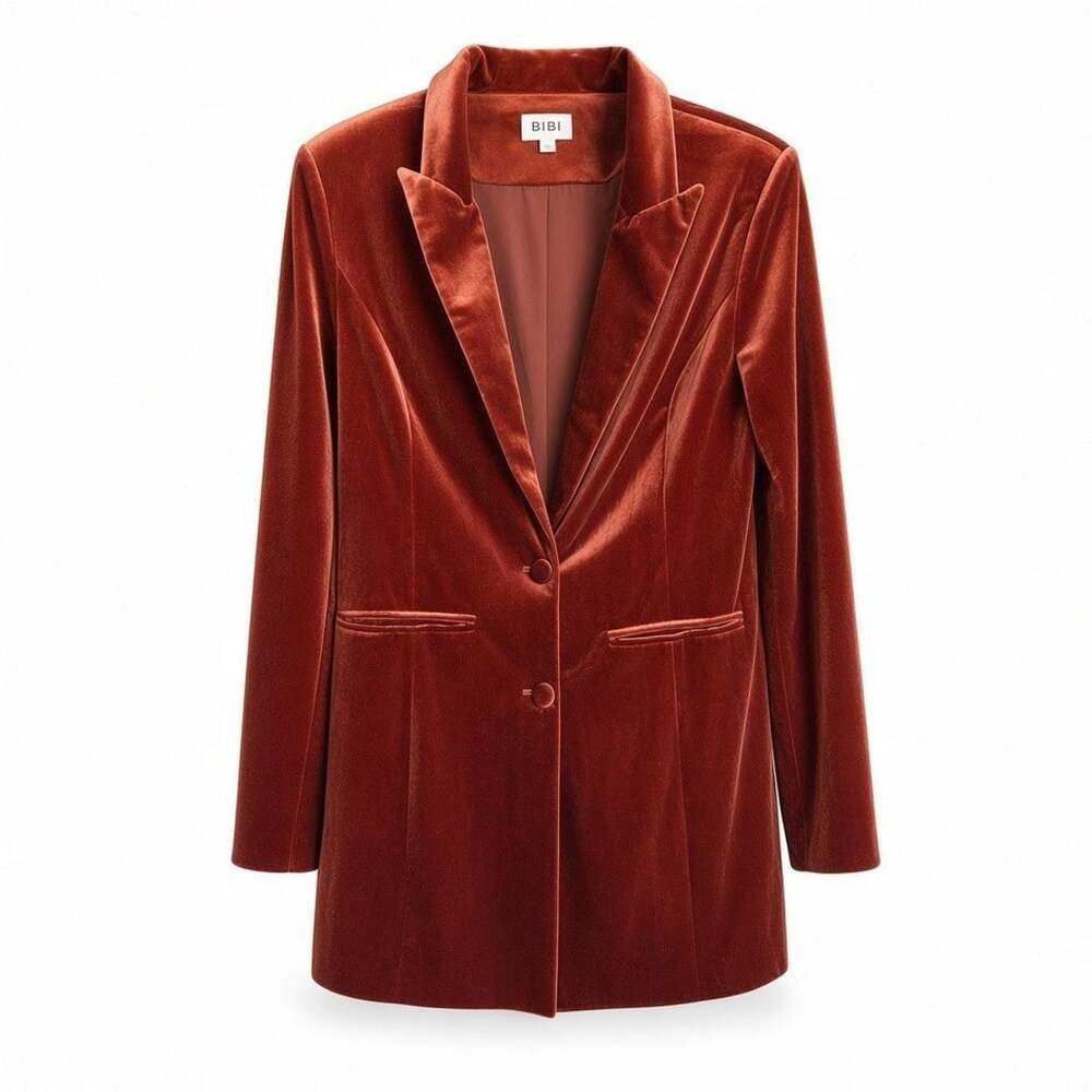 Bibi Velvet Blazer Size L Rust Brown Long Sleeve Suit Jacket